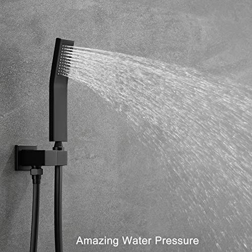 SHAMANDA Shower System with Waterfall Tub Spout and Handheld Shower Head, 12" Rain Shower Faucet Sets Complete with Shower Round-in Valve and Trim, Wall Mounted, Matte Black, L1001-7
