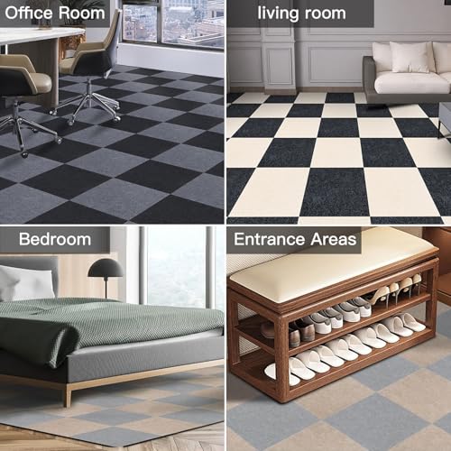 Teppichfliesen Selbstklebend 30x30cm - 10 Stück Set - 0.9m² - Teppich Fliesen mit Rückendeckung, Selbstklebend Teppichboden, Strapazierfähiger Teppich Bodenbelag für Wohnung, Büro, Gewerbe, Hellgrau