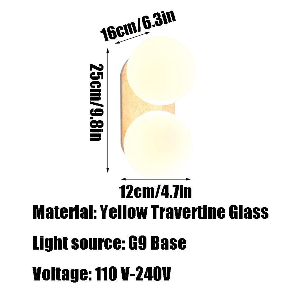 Flush Mounted Decoration Lighting Fixtures, Industrial Style Yellow Travertine Glass Wall Sconce, G9 Light Source Single Head Lamp, Bedroom Living Room Hallway