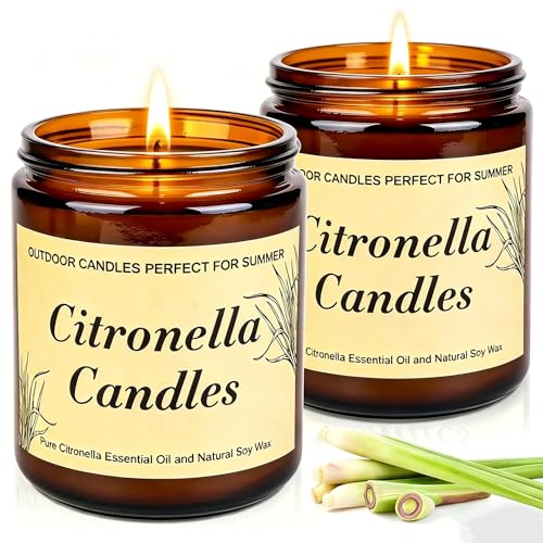 Citronella Kerze Outdoor Citronella Kerzen 250Std Citronella Duftkerze im Glas 2pcs Draußen Zitronella Kerzen 100% Natürliches Geschenk Kerzen für Camping Garten Balkon Picknick Terrasse Deko