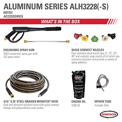 SIMPSON Cleaning ALH3228-S Aluminum Gas Pressure Washer Powered by HONDA GX200 3400 PSI at 2.5 GPM