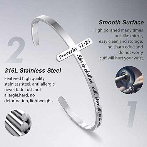 M MOOHAM Cross Bracelet Christian Gifts for Women - Engraved Quote Religious Cuff Bangle Bible Verse Jewelry Gift for Women Confirmation Baptism Gifts Christian Bracelet2