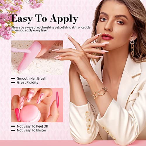 Rosalind Pink Gel Nail Polish Set, Nude Gel Polish Light/Hot Pink Gel Nail Polish Cherry Blossom Strawberry Dark Tones All Seasons Long Lasting Romantic 8 Colors Starter Gel Polish Set Nail Design Diy Salon Manicure Gift For Women #TOP6