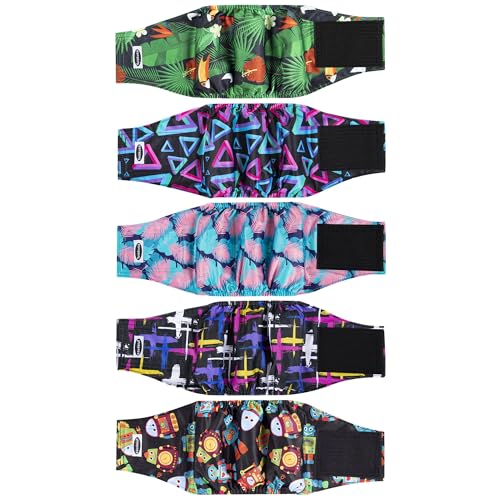 Image of Tuiskusa Male Dog Diapers, 5 Pack, Medium, Colorful, Male Dogs, Dog Incontinence Protectors