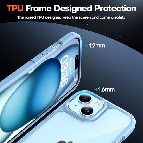 Image of TAURI for iPhone 15 Plus Case, with Screen Protector, Blue | Anti-Yellowing Military-Grade Protection Shockproof Slim Phone Case for iPhone 15 Plus