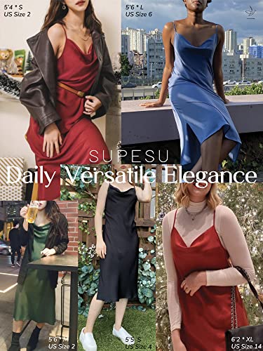 Satin Midi Slip Dress Silky Cowl Neck Dress Adjustable Spaghetti Strap, Ideal for Date Night or Formal Occasions2
