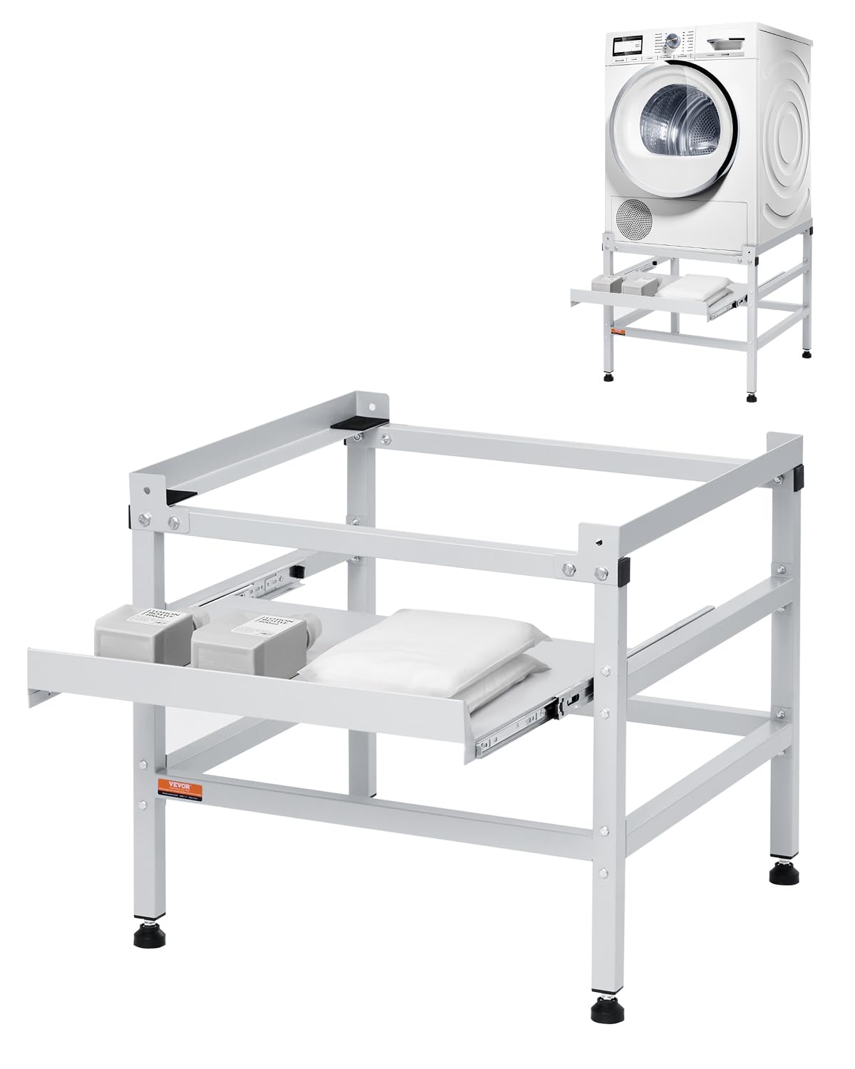 VEVOR Soporte para lavadora de 640 x 635 mm Pedestal para Lavadora de Acero al Carbono Capacidad de Carga de 136 kg Base de Pedestal para Lavadora y Secadora con Bandeja para Levantar Lavadoras