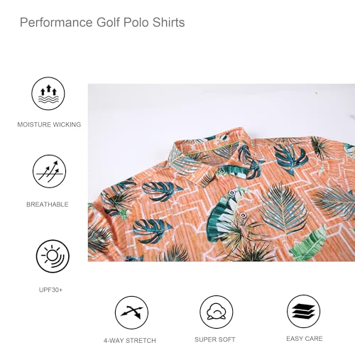 Alex Vando Mens Hawaiian Golf Shirt Moisture Wicking Digital Print Golf Shirts for Men