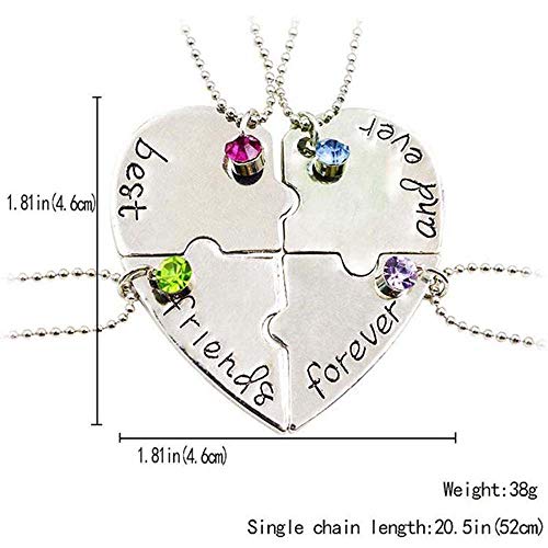 MJartoria Best Friend Necklace Puzzle Heart Pendant with Rhinestones Best Friends Forever Friendship Necklaces BFF Necklace for 4 Friendship Gifts2