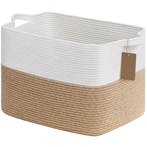 Image of Goodpick 50L Large Woven Rope Storage Basket for Organizing, Jute | 18 inch x 14 inch x 12 inch Decorative Gift Basket for Nursery & Bedroom Organization, Fits Toys, Blankets & Kids Essentials Storage