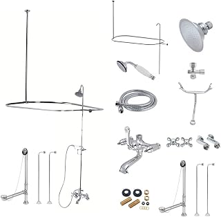 Kingston Brass CCK1141AX Vintage Clawfoot Tub Faucet Package with Shower Enclosure, Polished Chrome