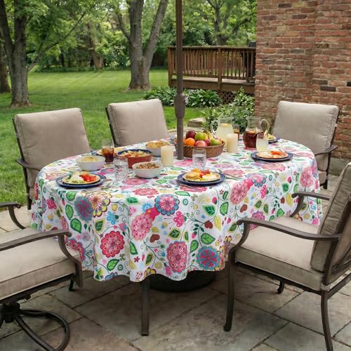 Image of EHouseHome Outdoor Indoor Tablecloth with Umbrella Hole for Oval Table,Waterproof Patio Table Cloths, Spring /Summer Table Covers with Zipper for Backyard Circular Table /BBQs /Picnic,60 x 84 inches