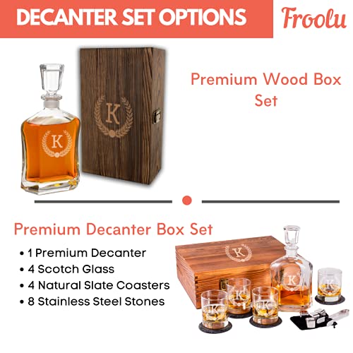 Froolu Custom Engraved Whiskey Decanter with Box - Great Gifts for Wedding & Groomsmen - Holds 23.75oz liquor - Monogrammed Name & Initial - Perfect for Him on Birthday, Christmas, Housewarming & more - Image 4