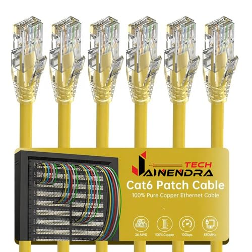 Image of Cat6 Ethernet Cable LAN Patch Cords |High-Speed Network Cable for Server Rack, Patch Panel, Modem, Router, Switch | UTP, RJ45, 1Gbps, Yellow (6, 7 FT)