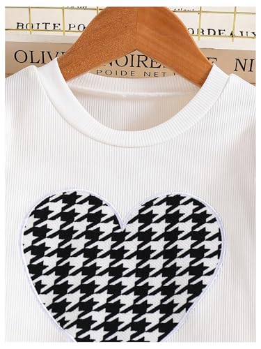 Image of SweatyRocks Girl's 2 Piece Outfits Houndstooth Print Mesh Long Sleeve Top and Flare Pants Set White 12Y