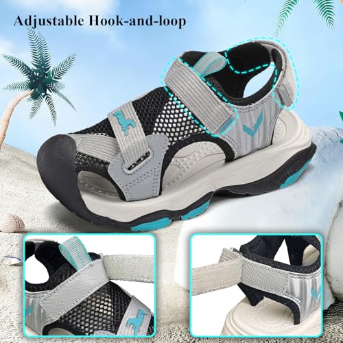 Image of JMFCHI Boys Girls Kids Closed Toe Sports Sandals Summer Water Shoes | Little /Big Kid,Comfortable lightweight,Non-slip soft sole,Hook-and-loop closure,Easy wear,Anti-collision toe,Daily casual