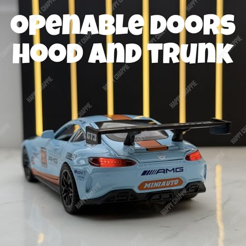 Image of Die-Cast Car Model 1:32 Scale AMG GT3 | Alloy Metal Car with Openable Doors, Hood & Trunk | LED Headlight & Taillight with Sound | Pull Back & Go Toy for Kids & Collectors