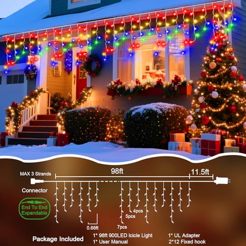 JDGJYDS 98 Ft Ice Light for Outside, 900 LED Christmas Lights Outdoor Plug in, Christmas Ice Lighting with 8 Modes & Timer for Holiday, Party, Wedding, House, Patio, Outdoor Decor(Multicolor) by JDGJYDS - Image 2