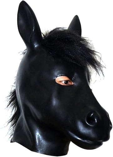 DORAFEI Latex Mask Hood Rubber Full Head 3D Mould Latex Horse Animal Heavy Cosplay Mask - Black-with Hairs