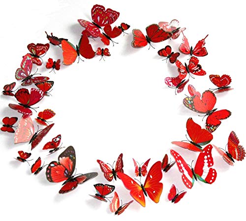 12 Borboletas Vermelhas Artificiais Ímã Geladeira Decorativo