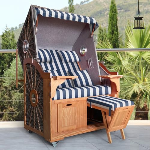 DERKORB Strandkorb XXL Ostsee 2-Sitzer 120cm breit mit Bullaugen,...