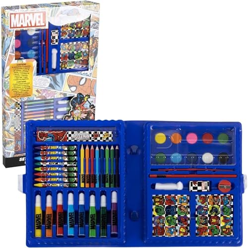 Set de Papelería Marvel Avengers Maletín Creativo con Colores, Acuarelas y Accesorios - Kit Escolar Avengers Infantil con Diseño de Superhéroes para Dibujar y Pintar