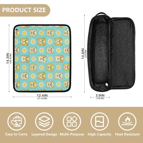 Bolsa de Viaje para Herramientas de Cabello con Estera para Plancha Organizador Impermeable de Rizos y Secador Patrón Flor Dog and Daisy Azul miniatura 4