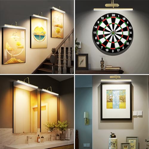 Image of RAIFOOLLY Picture Light,2 Colors Art Lights for Paintings,15.9 inch Battery Operated Wall Lighting,Remote Accent Light with Timer and Dimmable for Frame,Portrait,Dartboard-Antique Brass