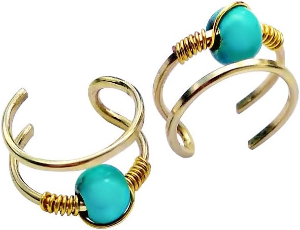 MS body jewelryDouble Band Helix Set of Two Ear cuff Gold Brass Turquoise Cuff Earring Ear Wrap Non Pierced Fake Conch Piercing Clip On