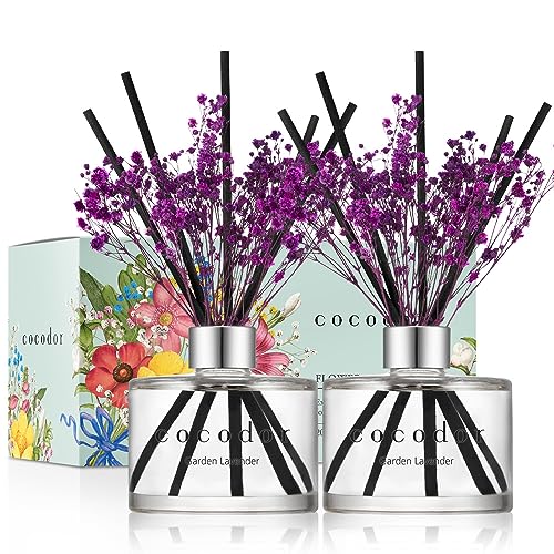 Image of COCODOR Preserved Real Flower Reed Diffuser /Garden Lavender / 6.7oz(200ml) / 2 Pack /Reed Diffuser Set, Oil Diffuser & Reed Diffuser Sticks, Home Decor & Office Decor, Fragrance and Gifts