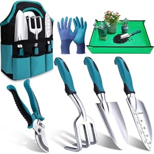 Kynup Tuingereedschapset, 7-delig tuingereedschap, roestbestendig tuingereedschap met duurzame opbergtas, ergonomisch antislip handvat, ideaal tuincadeau voor dames en heren
