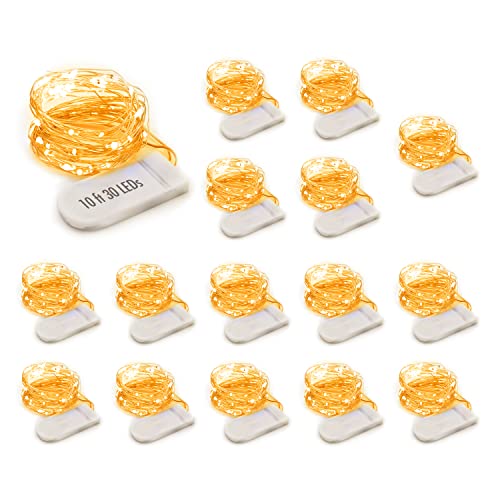 Mumuxi Led Fairy Lights Battery Operated Lights [16 Pack] Mason Jars Centerpiece Wedding Decor String Lights Battery Powered Lights, Christmas, Copper Wire Small Battery Fairy Lights (10Ft Warm White) #TOP6