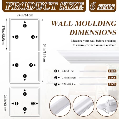 Image of Pangda Peel and Stick Wall Molding Kit, 3D Premade Accent Molding Wainscoting Panel for Interior Wall Moulding Decor, Ready to Assemble Wainscoting Accent Panel(6 Set,24 x 54 in)