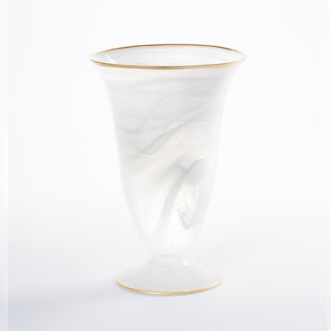 Vietri Alabaster Medium Footed Vase, White with Gold Edge