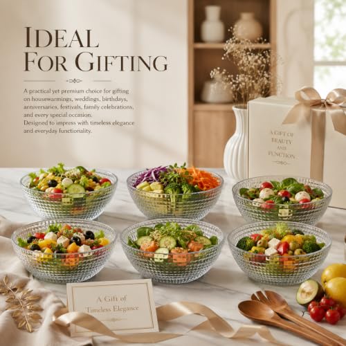 Image of WRINGO Glass Bowl for Kitchen Prep, Dessert, Dips, and Candy Dishes, Cake, Snack Bowl Set of 6 Or Nut Bowls, and Microwave Safe Clear Glass Bowls for Mixing, Storing Size 4.5 Inch (WR-13)