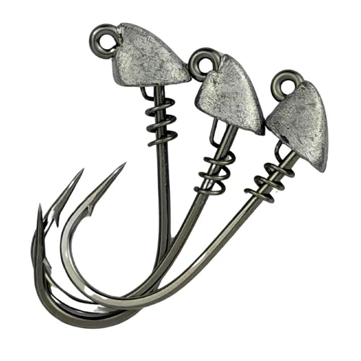AM Fishing TX Jigheads - Premium Saltwater & Freshwater Fishing Jig Heads, Corrosion-Resistant Mustad Steel Hooks, Custom Screw Lock, 2/0 Hook Size, Multiple Weights, 3-Pack