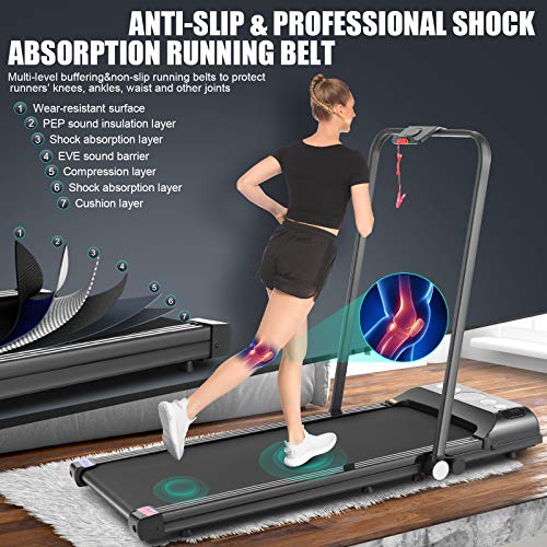 image for SYTIRY 2-in-1 Foldable Treadmill, Home Treadmill with LED Screen and B