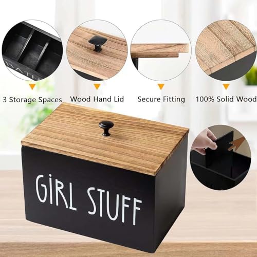 Tampon-Halter für Badezimmer, Tampon Aufbewahrungspad Organizer für Badezimmers mit Deckel, Feminine Products Caddy, Badezimmer Zubehör Dekor Box,Beweglich Feminin ProduktVeranstalter (Schwarz)