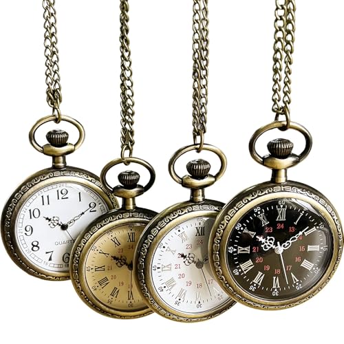 Image of Vintage Quartz Pocket Watches for Men with Chains, Analog Pocket Watch for Women, Gifts for Dad /Grandpa Gifts for Him for Birthday