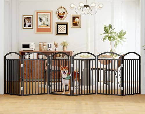 THKKY Folding No-Assembly Freestanding Dog Gate with Door,32" Heights Foldable