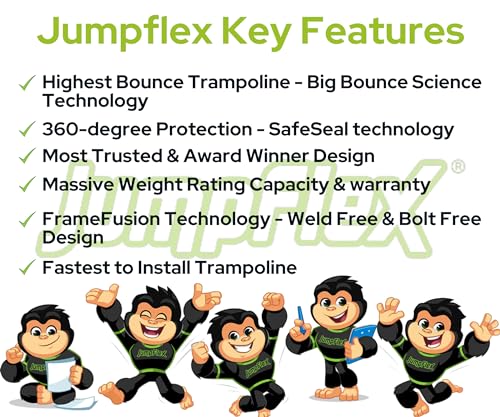 Image of Jumpflex Flex Series 08ft, 10ft, 12ft Outdoor /Indoor Trampolines| with Basketball Hoop| Supports Upto 250 Kg| 2026 Edition| Suitable for Kids and Adults