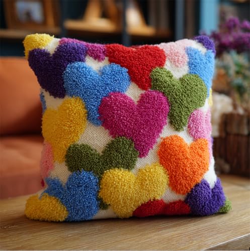 kitphoenix Kit Gancio Di Chiusura, Palloncini A Forma Di Cuore Fai Da Te Cuscino Ricamato Del Cuscino Di Tiro Di Copertura,Crochet Kit Per Adulti Bambini Principianti 43 X 43 Cm