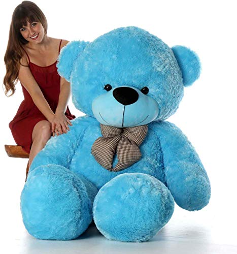 Image of HUG 'n' FEEL SOFT TOYS Loveable HUGABLE Soft Giant Life Size, Long Huge Teddy BearPlush & Stuffed Toys (Best for Someone Special) Sky Blue 4 Feet 120 cm with Free Heart Shape CUSION