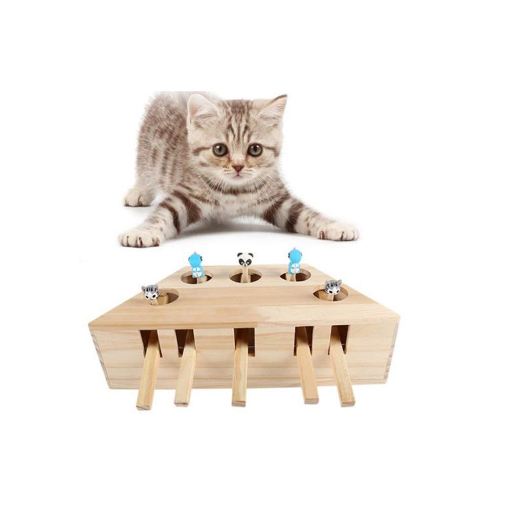 Bewegliches Katzenspielzeug,Interaktives Spielzeug für Katzen Whack Mole Maus Trainieren Jagd Crazy Intelligenz-Beschäftigungsspielzeug,Wooden Cat Hunt Toy Kätzchen Spielzeug (C)