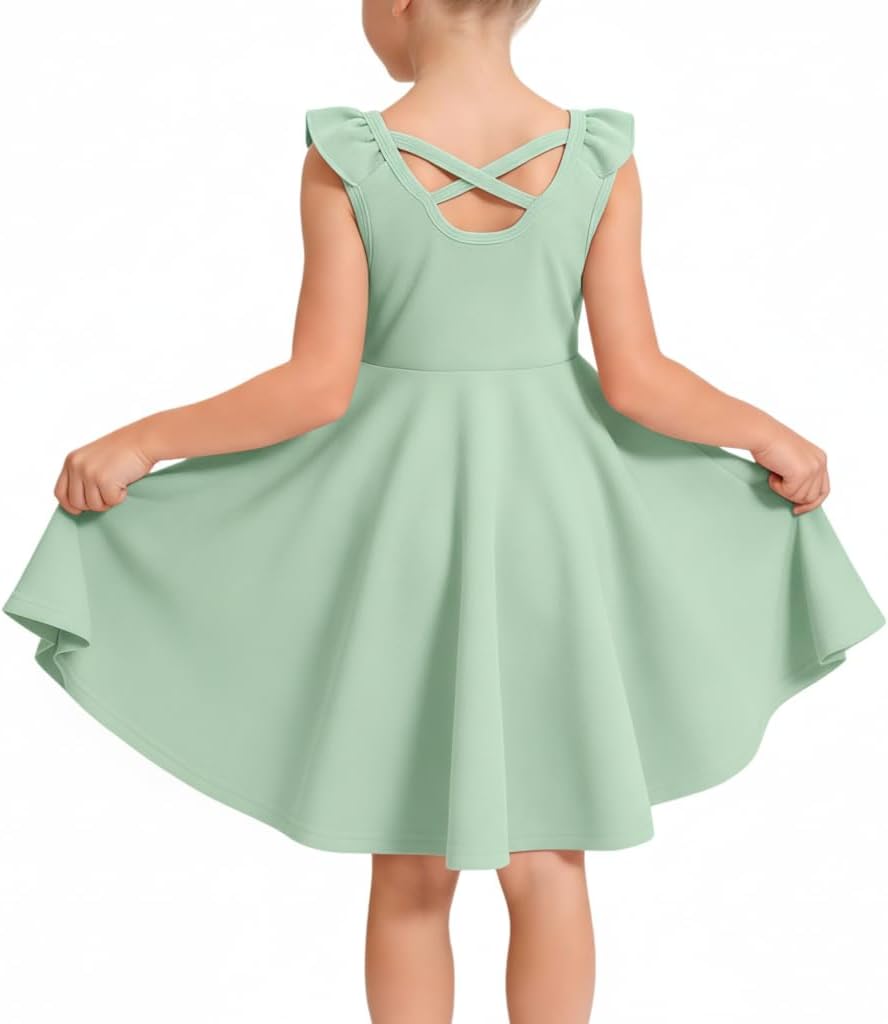 Girls Dress Toddler Skater Twirl T Shirt Solid Color A-Line Dress for School Holiday Casual Spring Summer