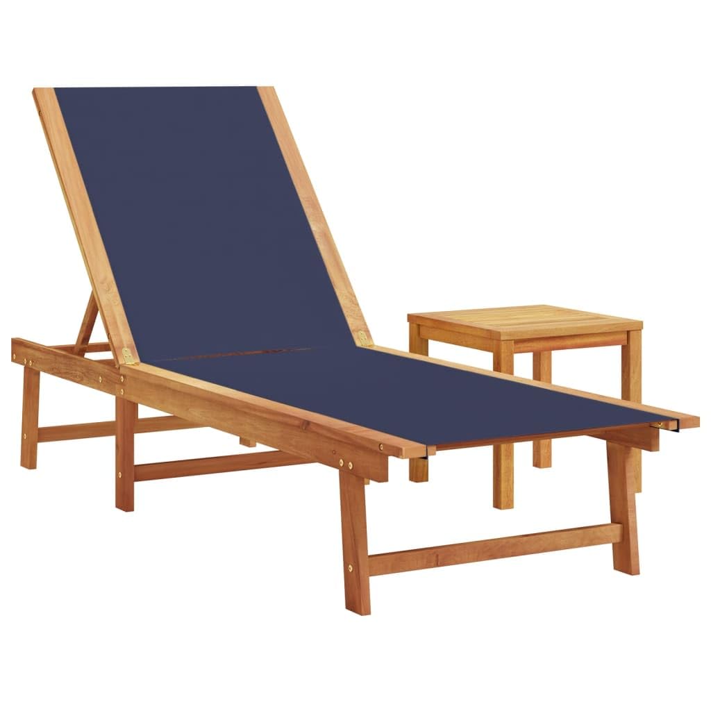 Conjunto de 2 tumbonas genéricas con mesa auxiliar de madera acacia | Respaldo de 5 posiciones ajustables, tejido textil resistente, carga máxima 110 kg, para piscina, jardín, terraza