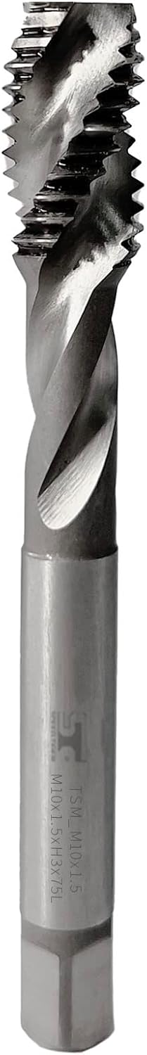 SPEED TIGER TSM_M10x1.5 HSS Spiral Flute Taps, Metric M10x1.5mm H3 Tolerance, Uncoated 3 Straight Flutes – Made in Taiwan (2 Pieces, M10x1.5)