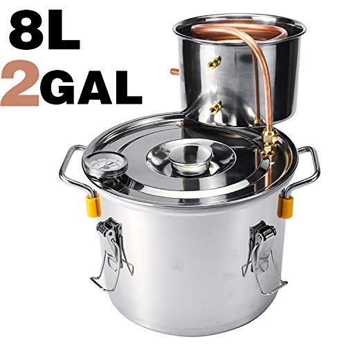 VANELL 2Gal Home Use Water Distiller Moonshine Still Brewing Stainless Steel Distiller 2Pots