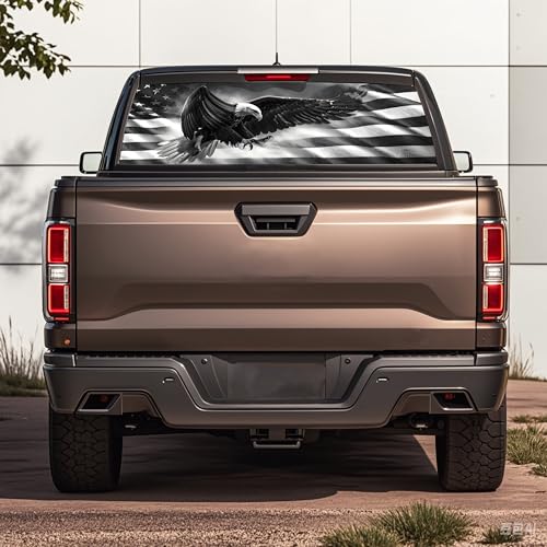 Image of Rear Window Decals for Trucks - 65x17.3 in Back Window American Flag Decals Fit Most Pickup Trucks SUV, Vinyl Back Window Decal Truck Rear Window Graphics for Personalized