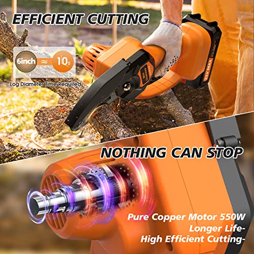 Mini Chainsaw 6 Inch Cordless, 21V/2Ah Battery Powered Chain Saw For Branch Pruning With 2 Chains, 2 Battery, Portable Electric Handheld Small Chainsaw W/Security Lock, For Wood Cutting Tree Trimming #TOP1